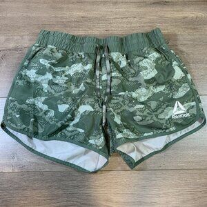 Reebok Green Camo Athletic Running Shorts Women’s Medium Panty Lined Drawstring